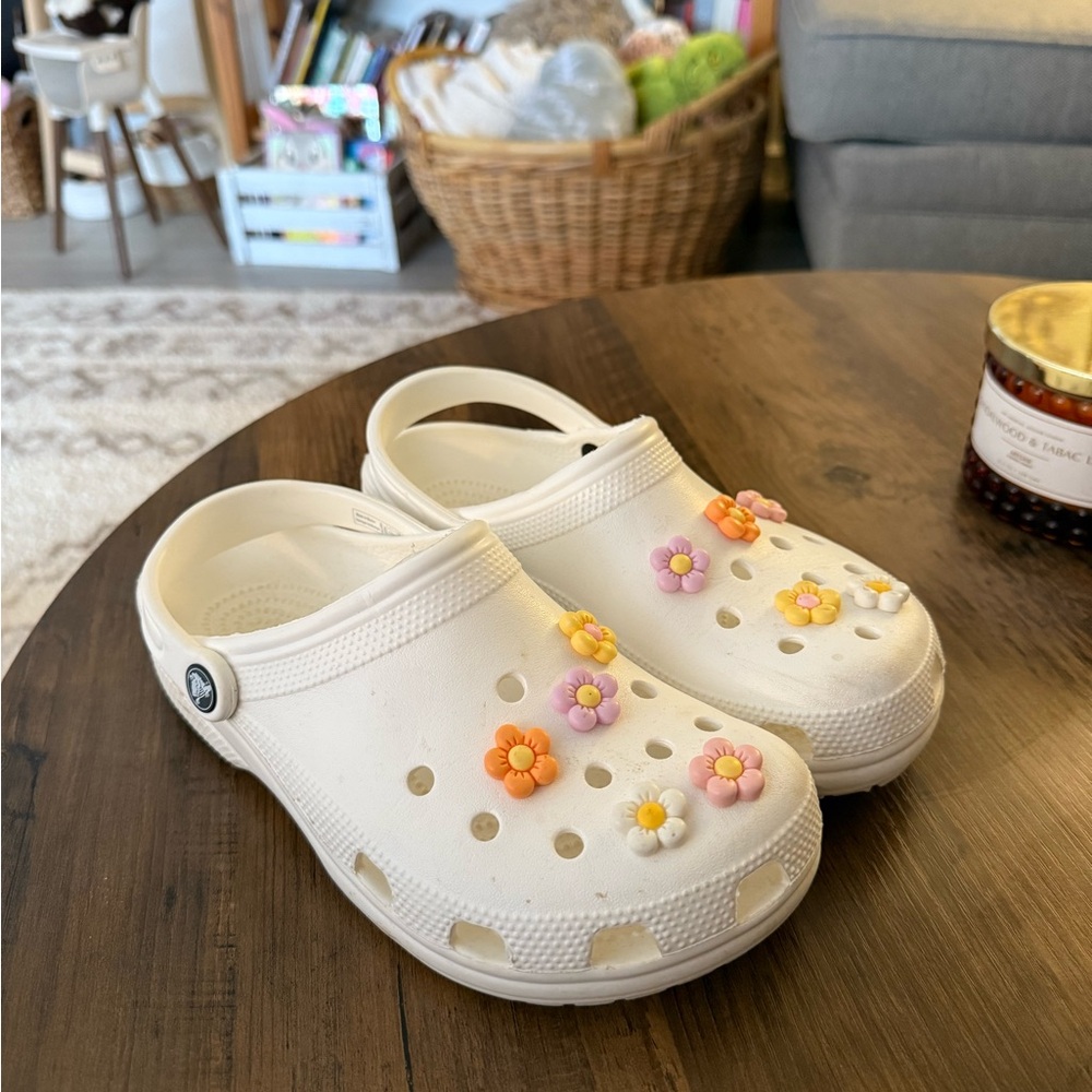 CROCS White Sandals with Floral Accents